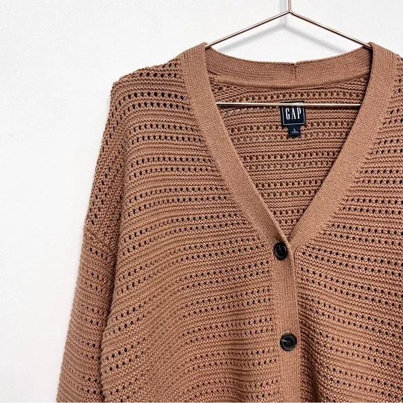 gap | textured button-front cardigan haystack brown l - Picture 3 of 13